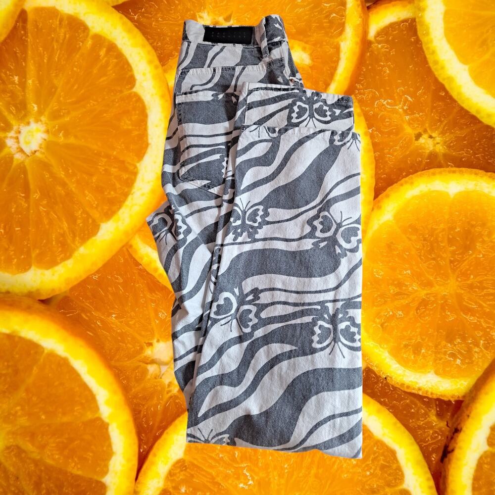 PacSun Women's Black-White High-rise Eco Trippy Butterfly Dad Jeans Size 25